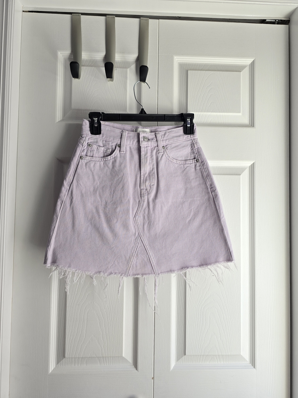 7 For All ManKind Light Lavender Denim Mini Skirt with Raw Hem Size 25
